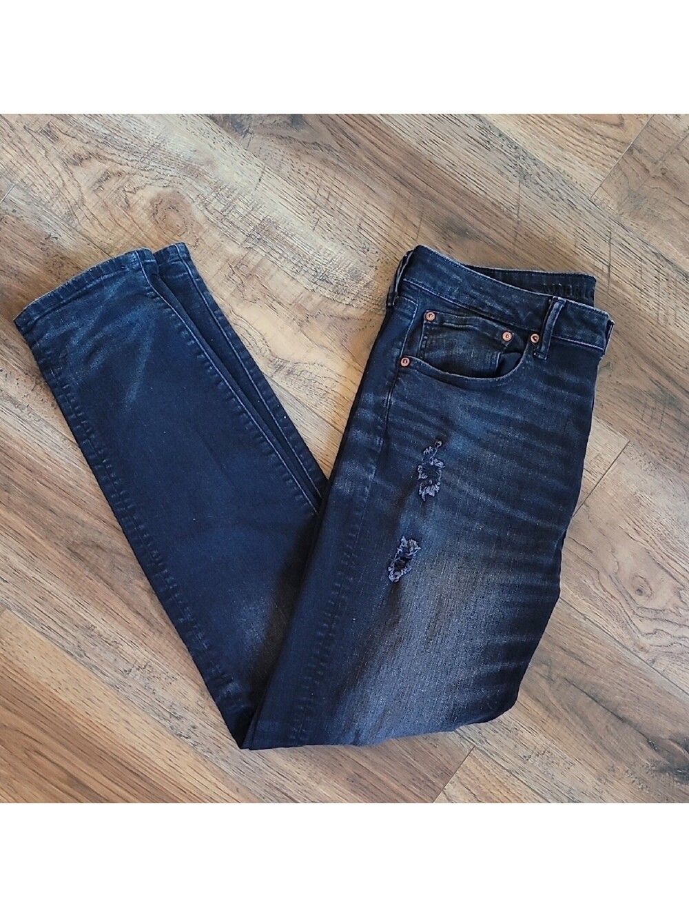 American Eagle Athletic Fit Black Distressed Jeans, Size 34x34, Soft